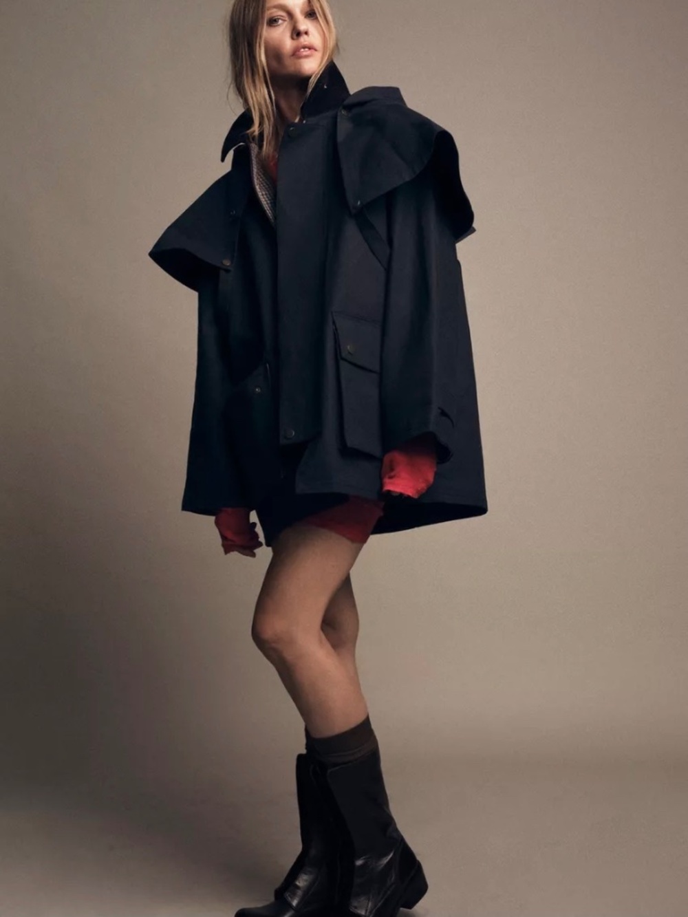Zara Hooded Contrast Collar Trench Coat ZW Detachable Hood Lagenlook French Girl